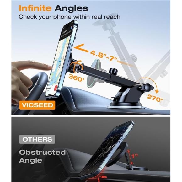 Car Mount Dash -  Magnetic Phone Holder for Car 3 in 1 Car Phone Holders - Picture 5 of 6